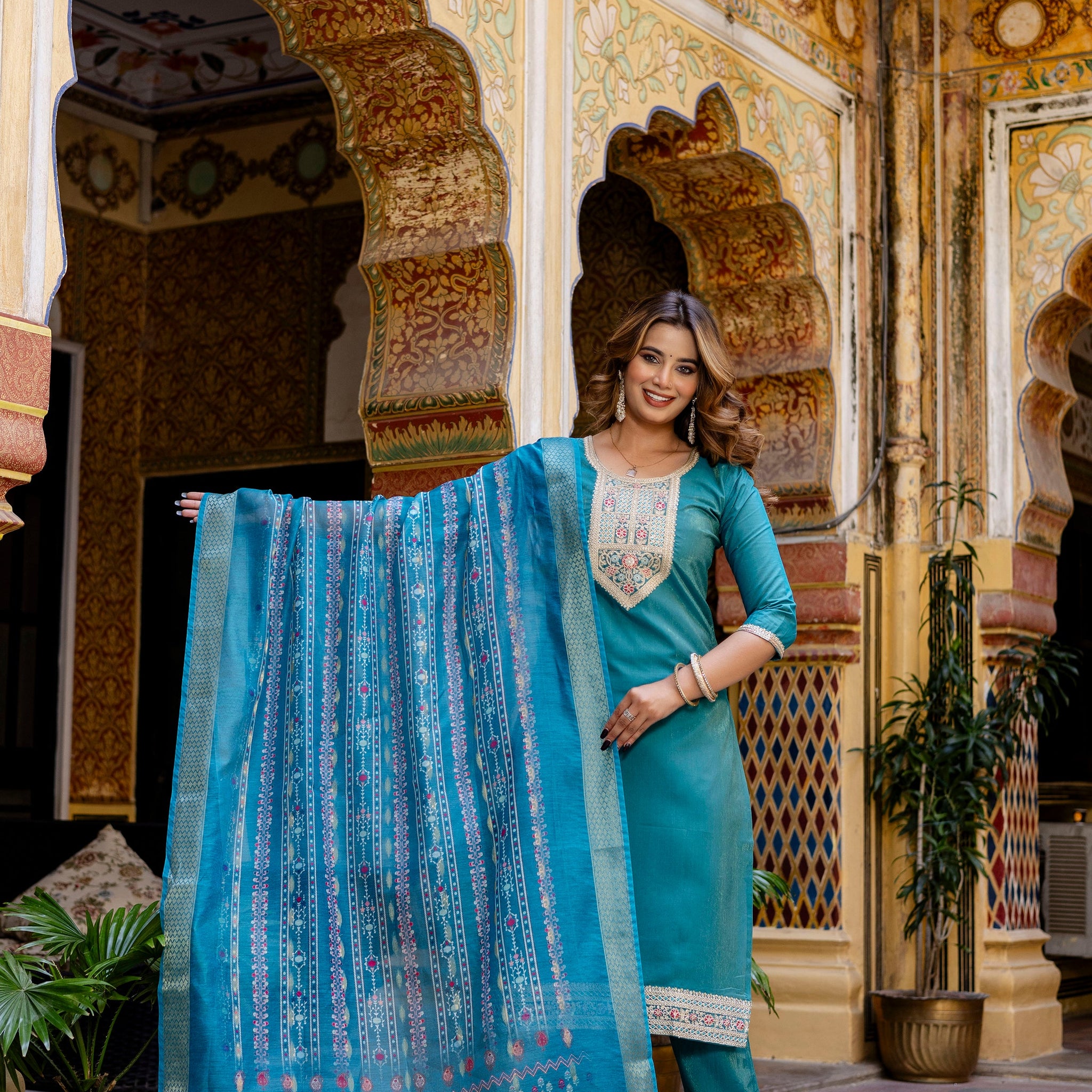 Teal Royalty Kurta Set with Dupatta 🌸