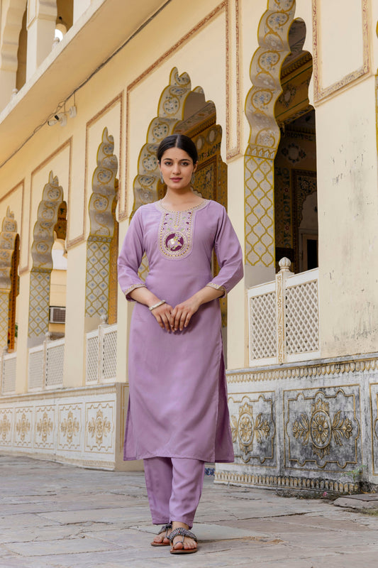 Lavender Heritage Embroidered Suit Set 🌸