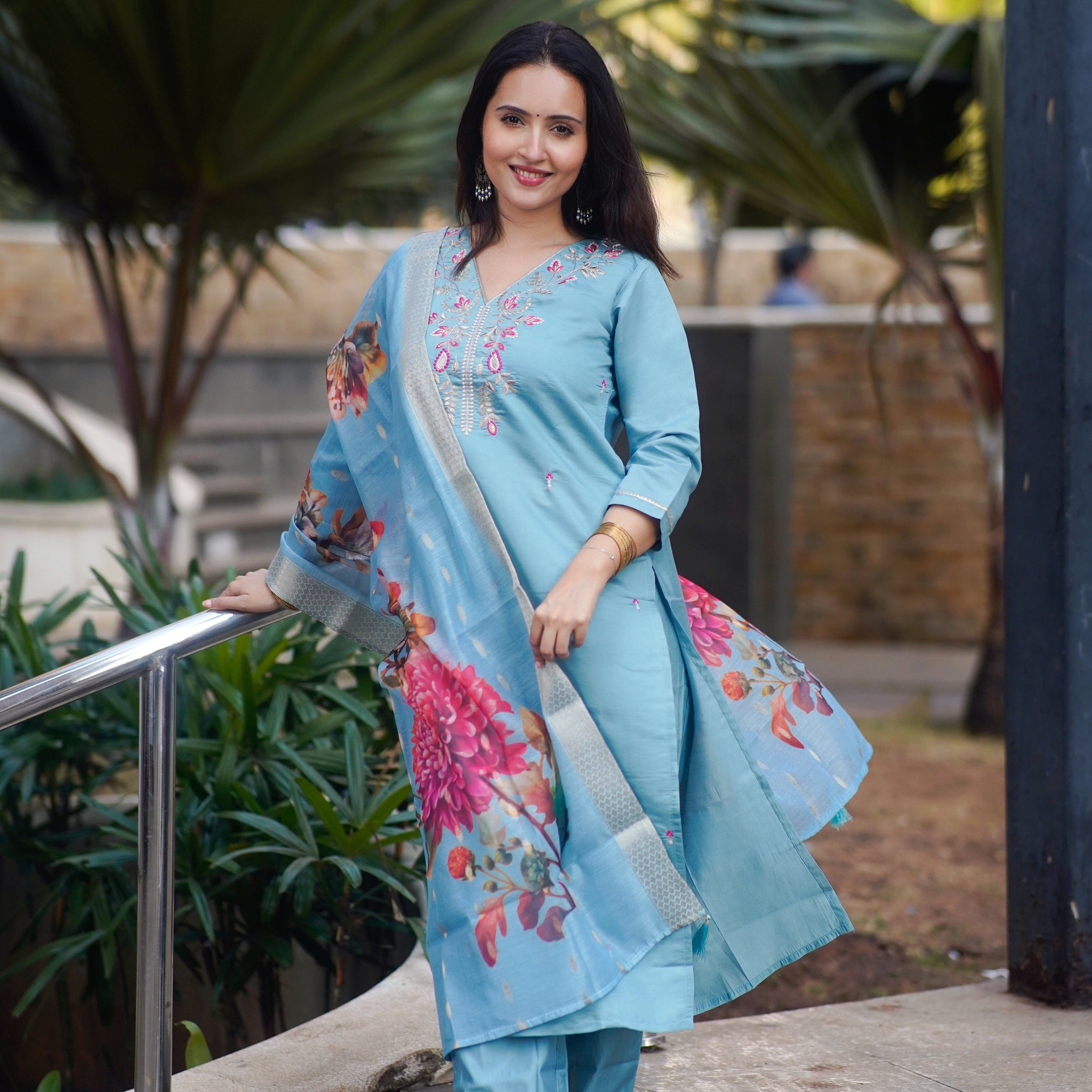 Sky Bloom Embroidered Kurta Set 💙