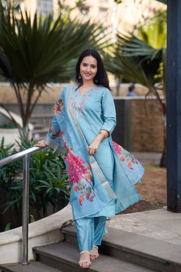 Sky Bloom Embroidered Kurta Set 💙