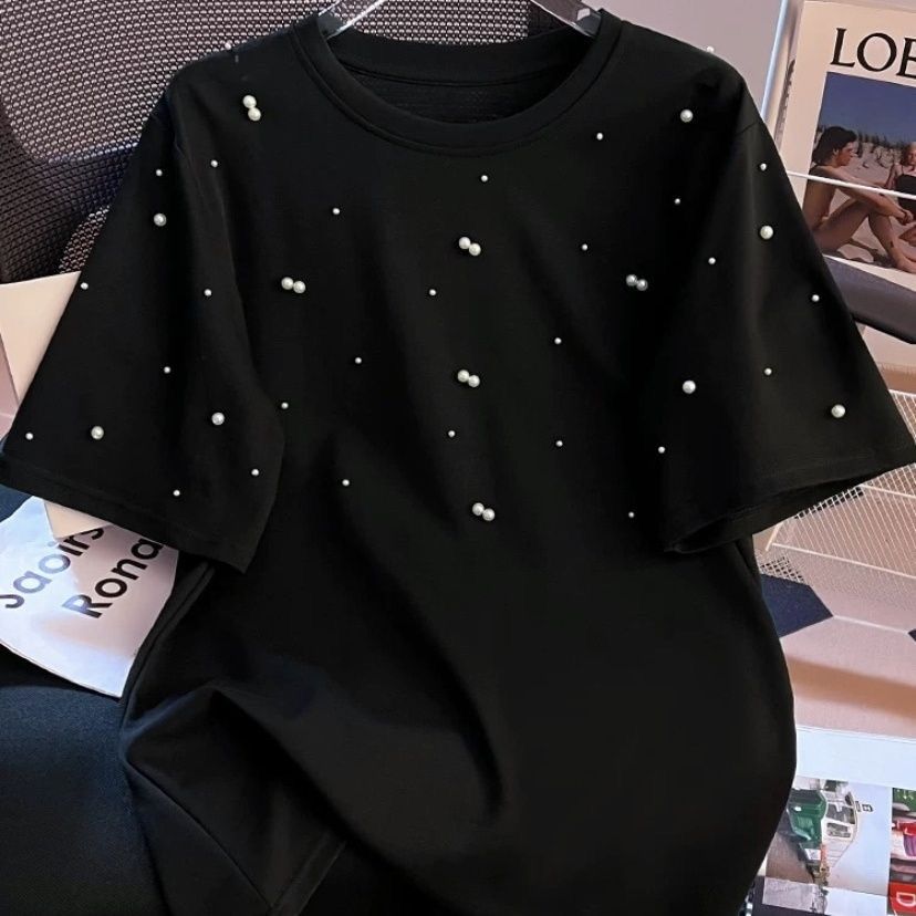 Elegant Pearl-Studded Oversized T-Shirts ✨