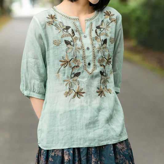Floral Blooming Embroidered  Tunic